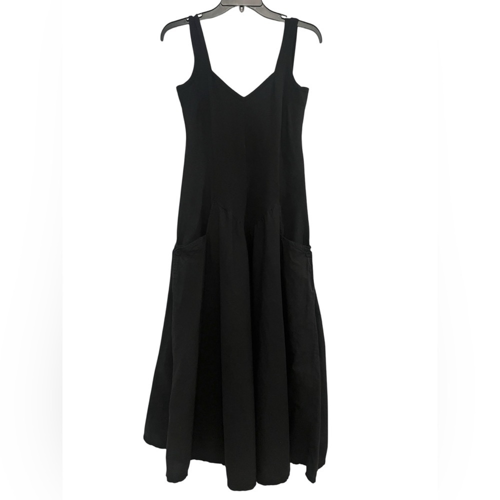 Vintage Luna Luz Elegant Black Sleeveless Dress Button Pockets Sz M